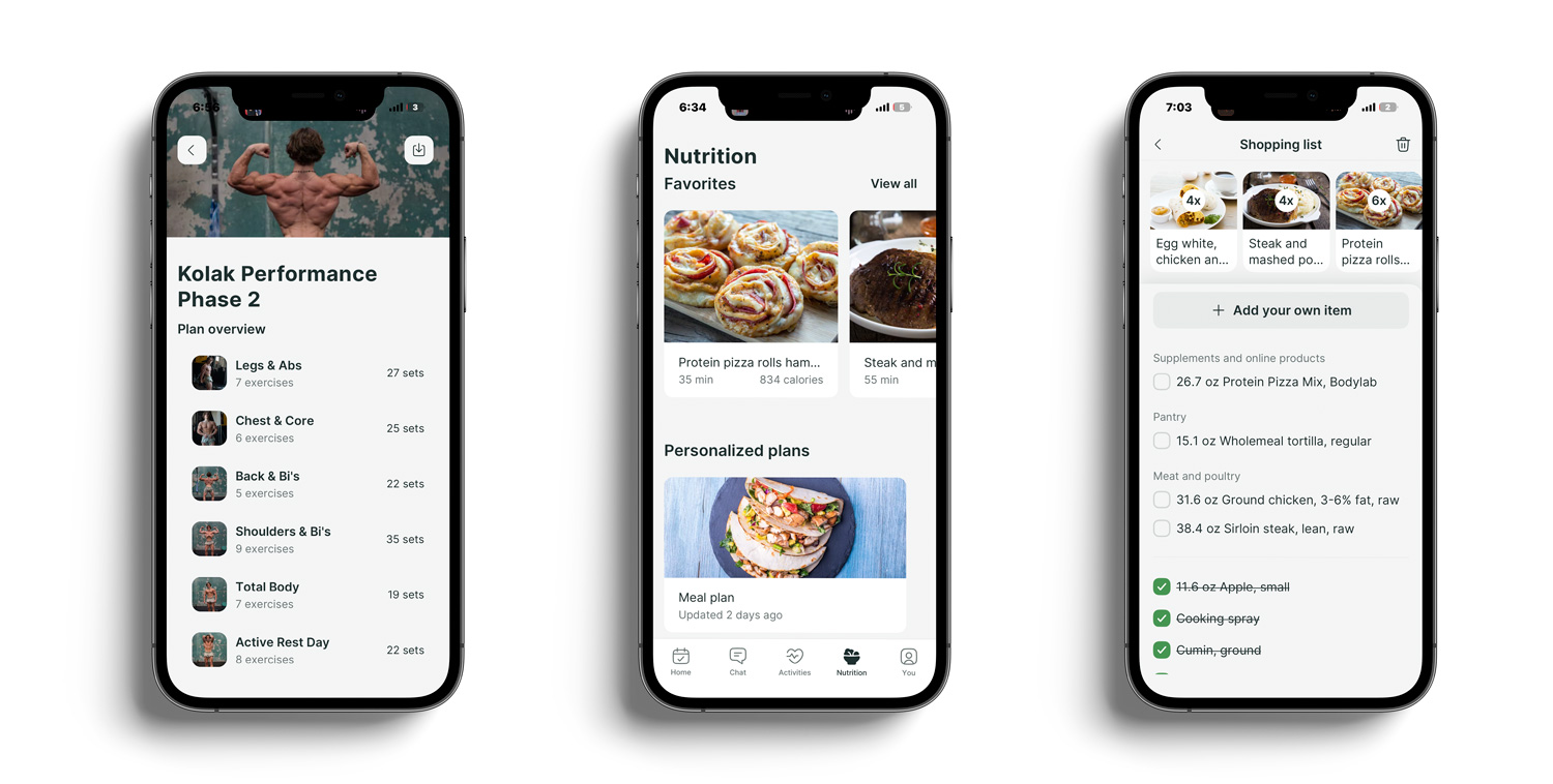 A mockup of the coaching app showcasing the different features.